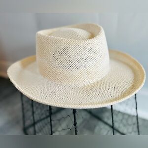 Dorfman Pacific Co Straw Boater Hat Natural Wide Brim Flat Top L/XL